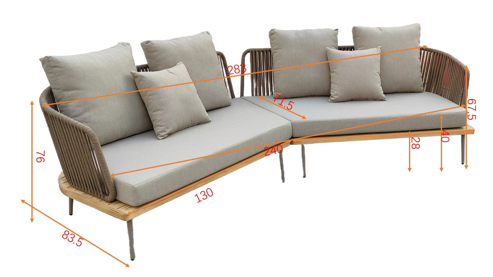 Диван Garda Decor угловой "БЭЙЛИ (BAYLEY)" уличный серый 280*84*75 см