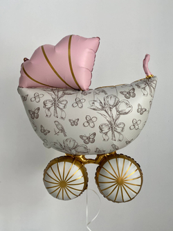 Шар-фигура, фольга, "Новорожденный. Коляска ретро, розовая", сатин, 36"/91 см. инд. уп.