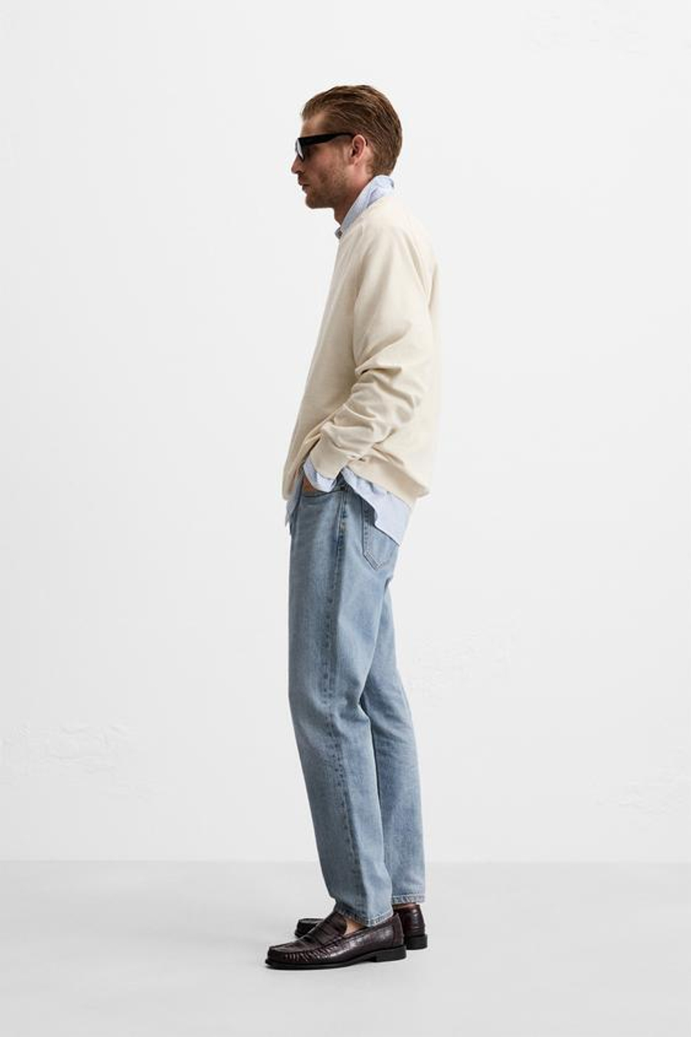 ZARA ТОЛСТОВКА ИЗ ПЛОТНОГО ТРИКОТАЖА С КРУГЛЫМ ВЫРЕЗОМ, ЭКРЮ