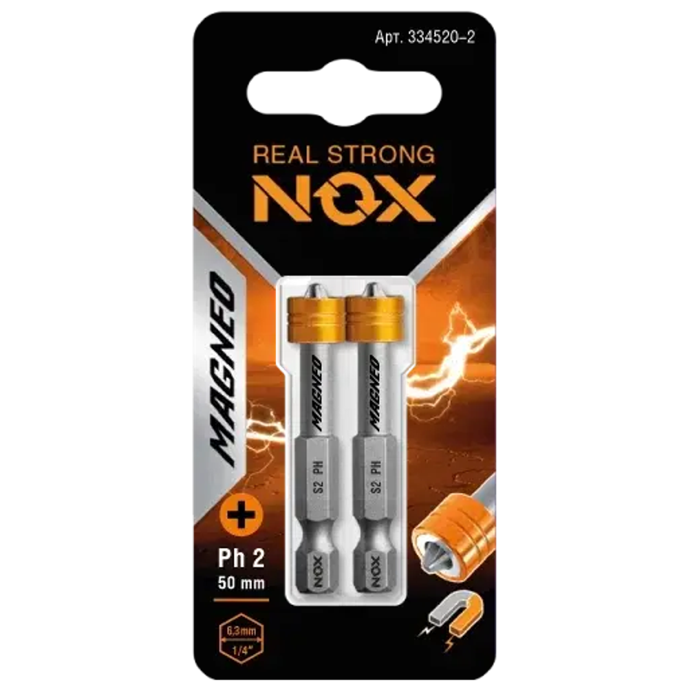 Бита с магнитной насадкой PH 2х50мм 2шт карта  NOX MAGNEO 334520-2