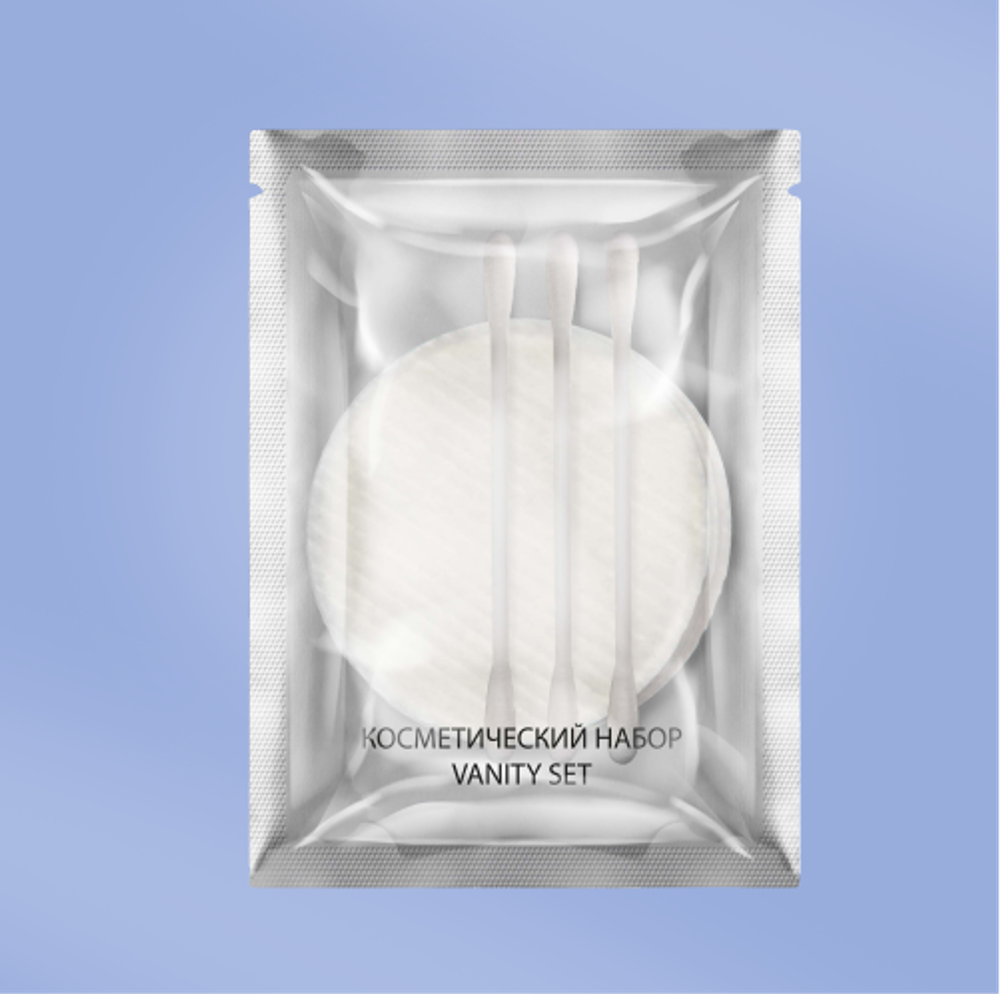 Косметический набор (200 шт.): ватные диски 3 шт., ватные палочки 3 шт. в метал. пакете
