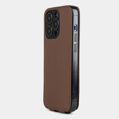 Чехол для iPhone 14 Pro Max из кожи козы, коричневого цвета