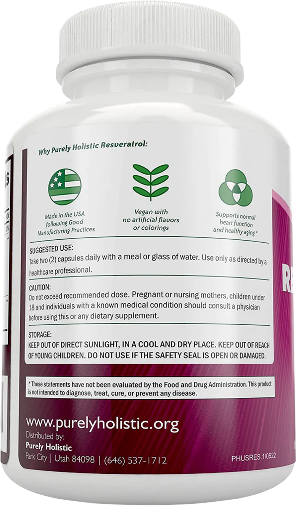 Purely Holistic Resveratrol 120 veg caps 600 mg , Ресвератрол