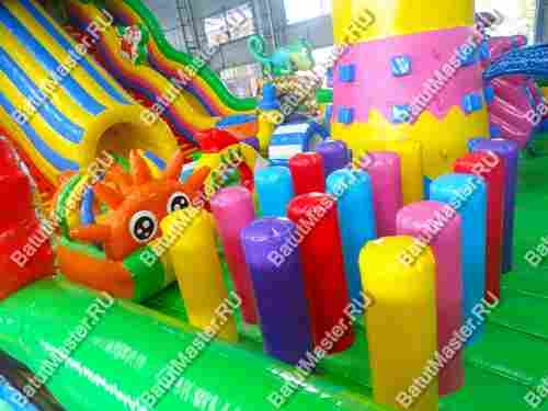 Надувной батут "Хамелеон и динозавры" 17*9*9 м, 2 модуля