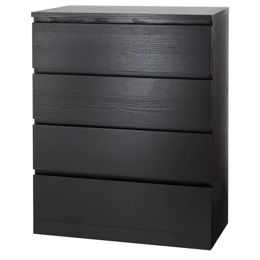 Комод с 4 ящиками - IKEA MALM, 80x100х48 см, черно-коричневый МАЛЬМ ИКЕА