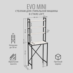 Стеллаж в ванную EVO mini loft,этажерка для стиральной машины, шкаф для ванной комнаты, 66х60х182 см, ГРОСТАТ