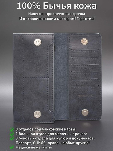 Кошелек из натуральной кожи цвет синий pull up кастиэль