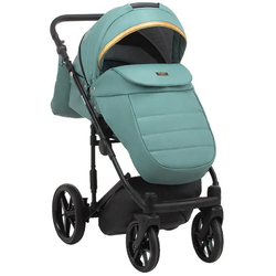 Детская коляска Adamex Rimini Deluxe 2 в 1 RI233 СЕРО-ЗЕЛ,КОЖА+ ЗОЛОТО.ОТДЕЛКА