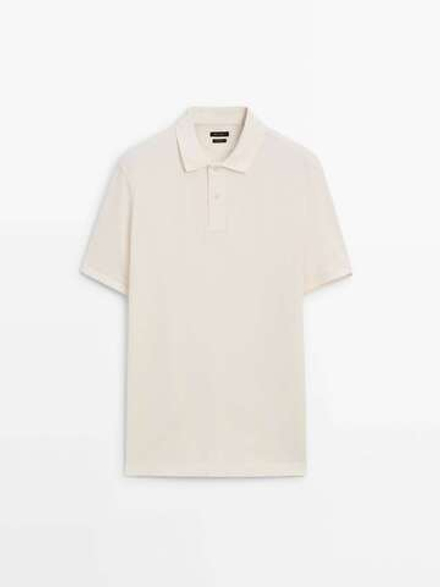 Massimo Dutti Поло из рельефного хлопкового пике, натуральный, кремовый