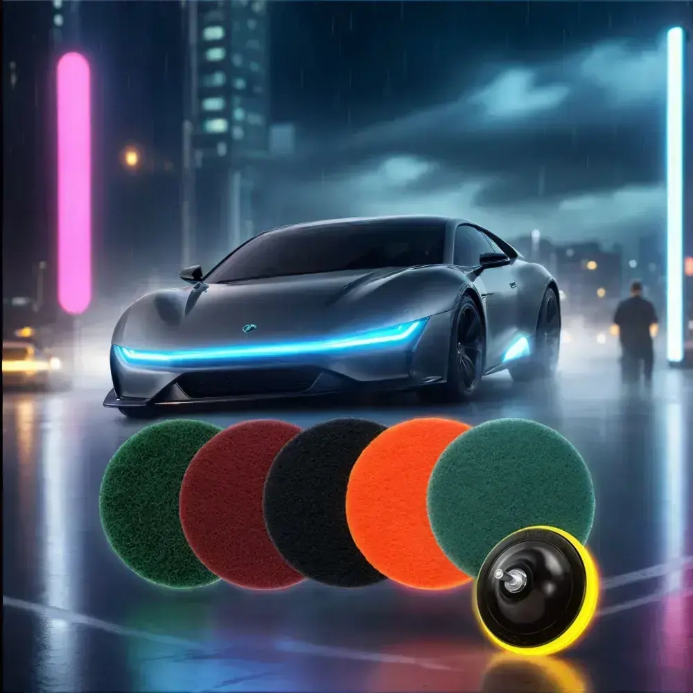 набор шлифовальных кругов 125 на липучке - синий Р3000 Оранжевый P1500 тёмно-серый Р800 красный Р320 зелёный Р240 по 1 шт.Подарок - 2 штуки адаптеров.