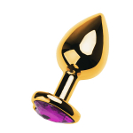 Золотистый анальный плаг 8см с фиолетовым кристаллом-сердцем ToyFa Metal 717020-4