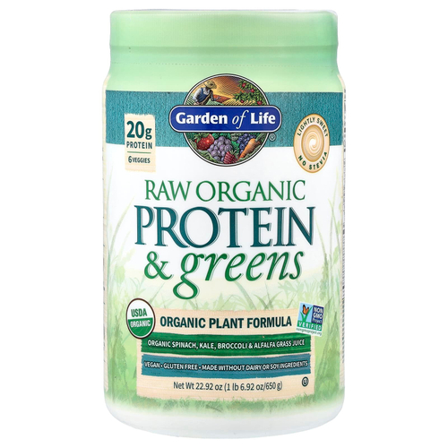 Garden of Life, RAW Protein & Greens, органическая растительная формула, слегка сладкое, 650 г (22,92 унции)