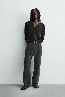 ZARA БРЮКИ RELAXED FIT С ФЛОКИРОВАНИЕМ, СЕРЫЙ