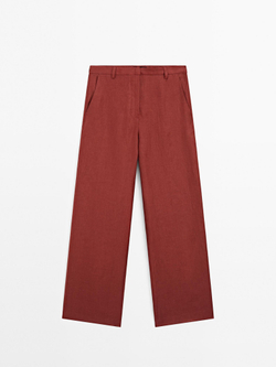 Massimo Dutti Струящиеся брюки из 100% льна, темно-розовый