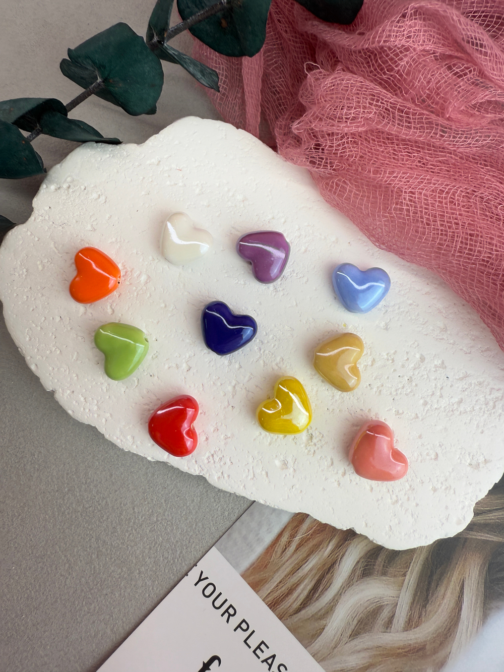 Керамические бусины сердце, микс 13*15 мм, 10 штук