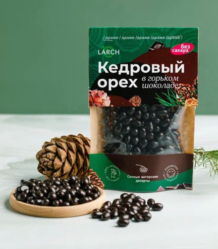 Ядро кедрового ореха в Горьком шоколаде БЕЗ САХАРА / дой пак / 50 г / LARCH