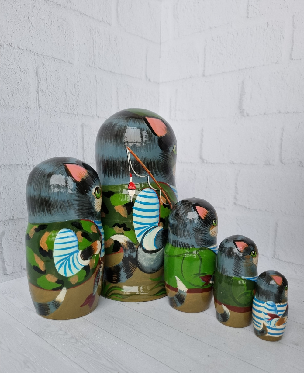 Матрешка "Котик Рыбак" 5мест