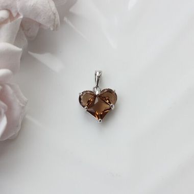 Подвеска Сердце с кофейным фианитом, 14 мм, родий, П181