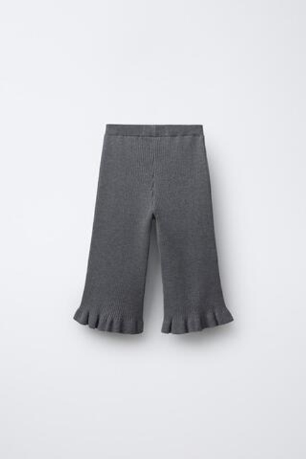 ZARA ТРИКОТАЖНЫЕ БРЮКИ С ВОЛАНАМИ, СЕРЫЙ МЕЛАНЖ