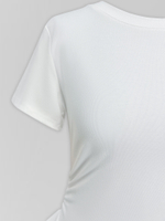 Футболка Jinli однотонная асимметричная с рюшами и разрезом сбоку