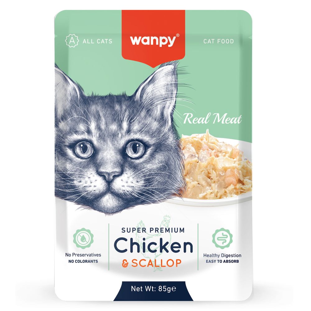 Wanpy Cat Пауч для кошек из курицы и гребешка 12х85г