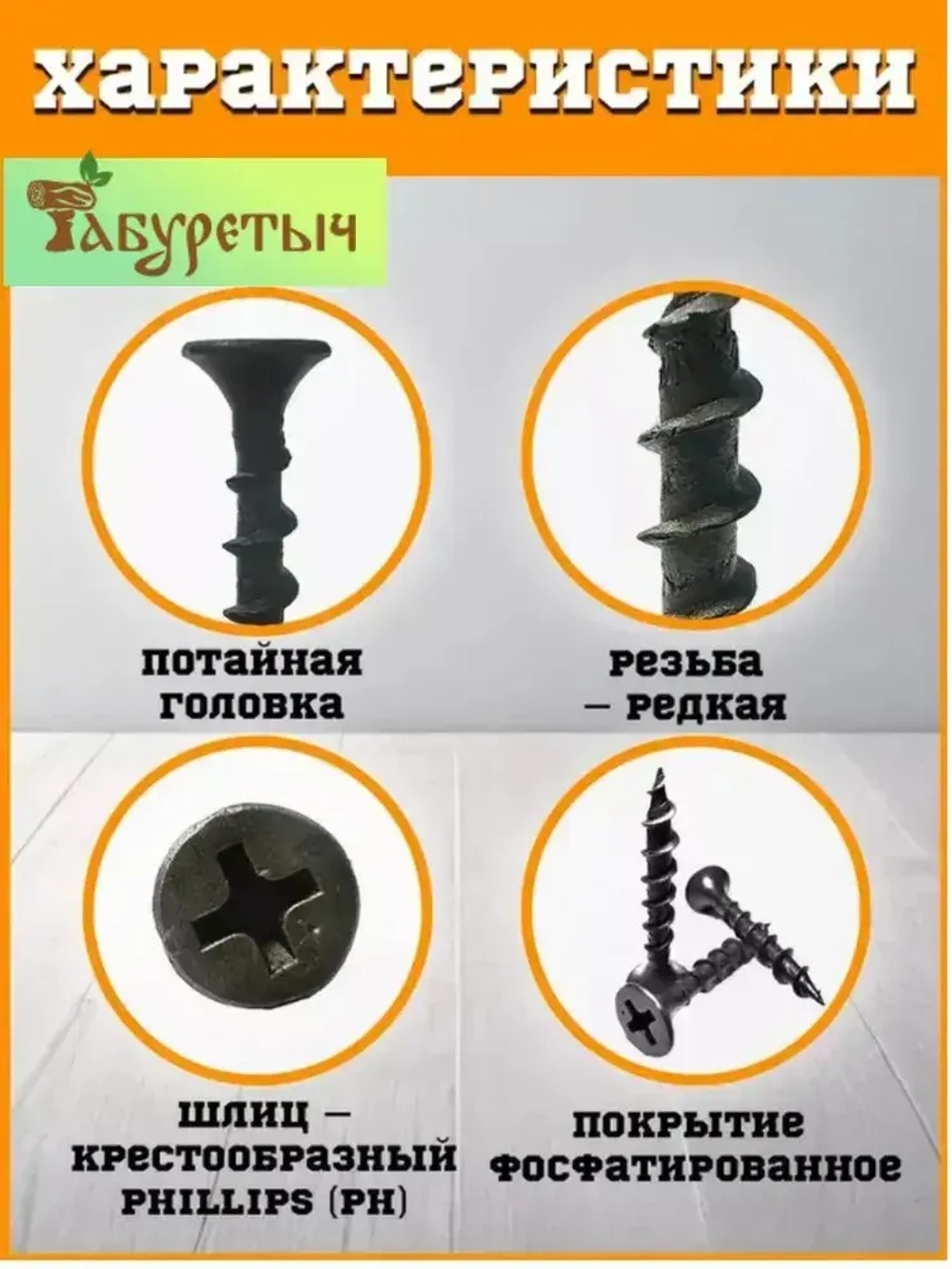 Саморез по дереву ГД, гипсокартон-дерево, черный 3,5х32 (200 шт), контейнер