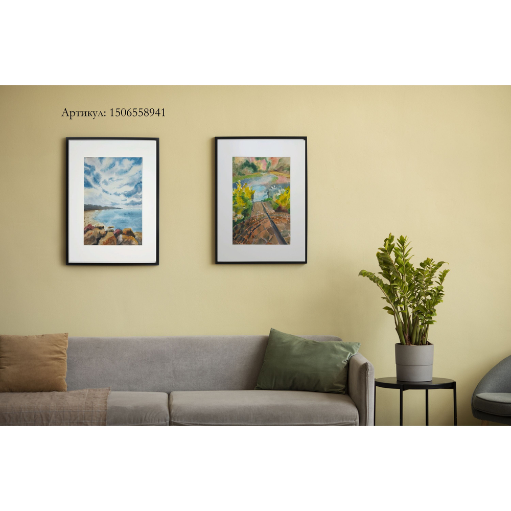 Картина авторская акварельная в паспарту 30х40 см на стену для интерьера "Ореховно"