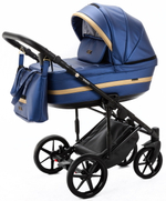 Детская коляска Adamex Rimini Deluxe 3 в 1 RI240 СИН.ПЕРЛ.КОЖА+ЗОЛОТО.ОТДЕЛКА