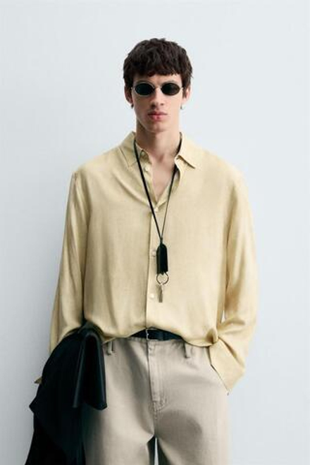 ZARА РУБАШКА ИЗ СТРУЯЩЕЙСЯ ВИСКОЗЫ, БЕЖЕВЫЙ