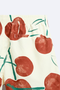 ZARA ПЛАВКИ ИЗ ТКАНИ С ПРИНТОМ «ВИШНИ»М, ЭКРЮ