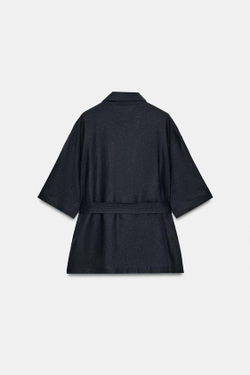 ZARA КУРТКА-САФАРИ ИЗ ЛЬНА С РЕМНЕМ, МОРСКОЙ СИНИЙ