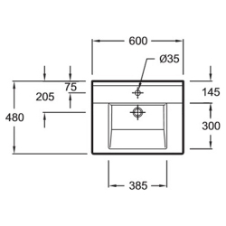 Раковина подвесная Jacob Delafon Struktura 60x48 EXI112-00, схема