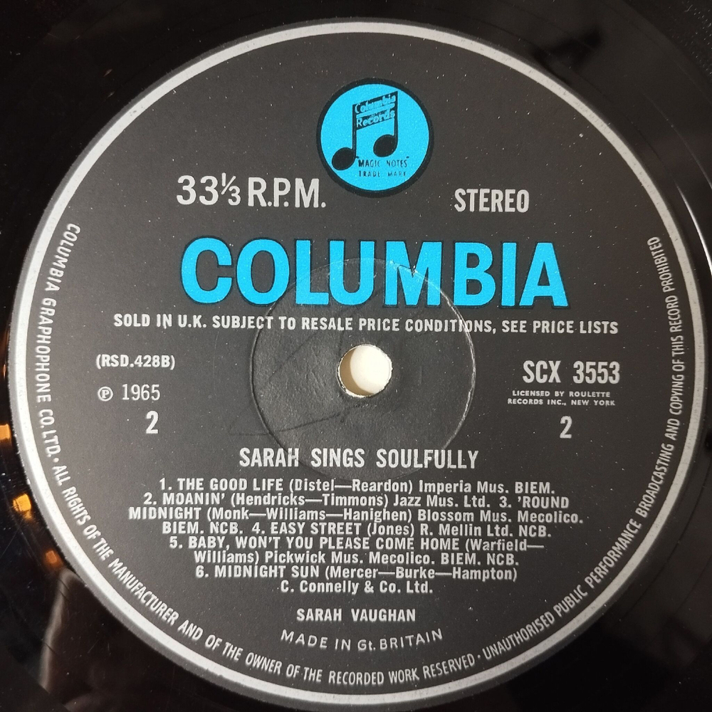 Винтажная виниловая пластинка LP Sarah Vaughan Sings Soulfully (UK 1965) (Factory Sample)