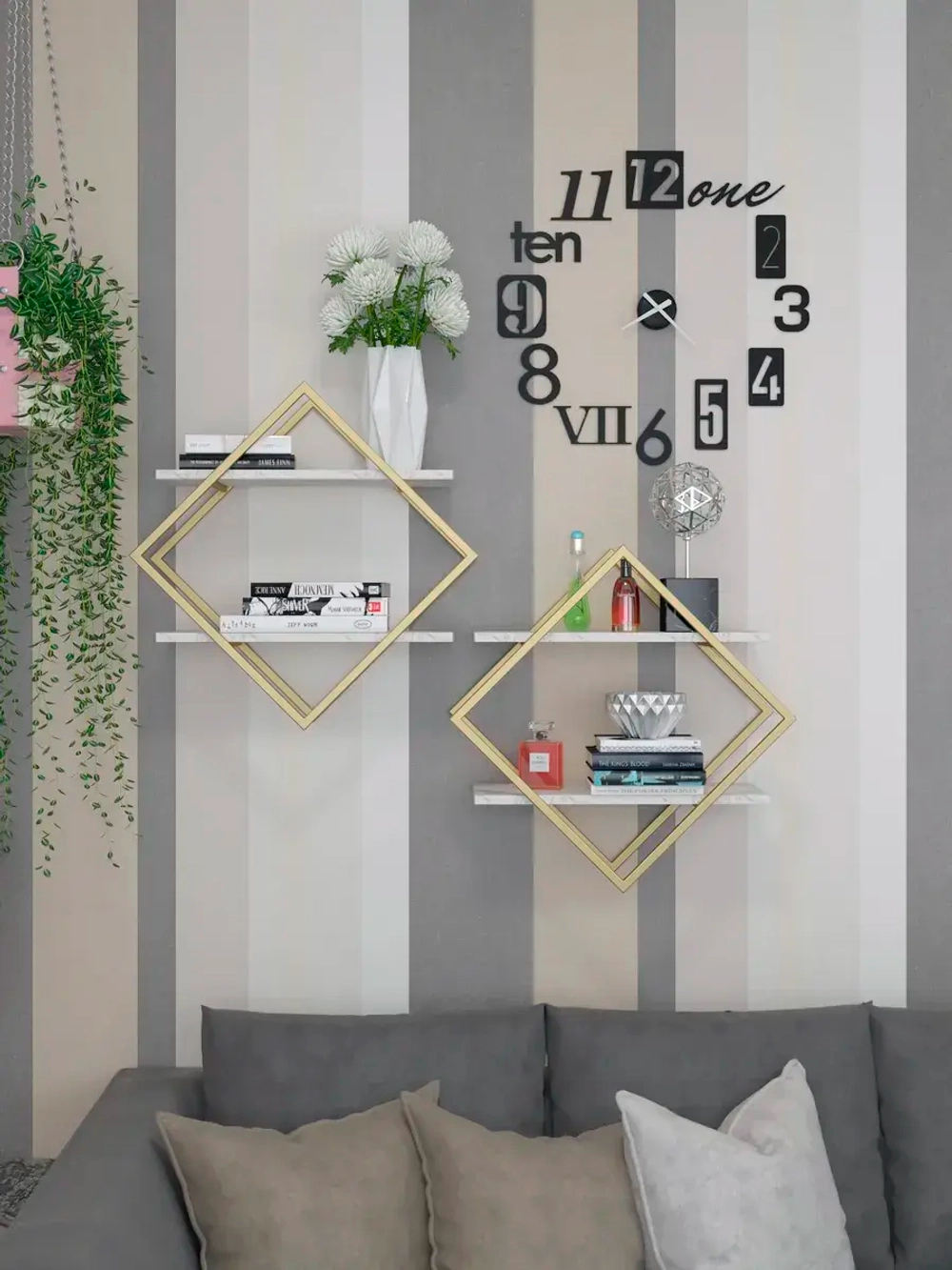 Набор полок ромб настенных злато-белых  - ЗБ