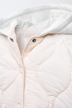 ZARA СТЕГАНАЯ КУРТКА С КАПЮШОНОМ И ВЫШИВКОЙ В ВИДЕ МЕДВЕЖОНКА, ЭКРЮ