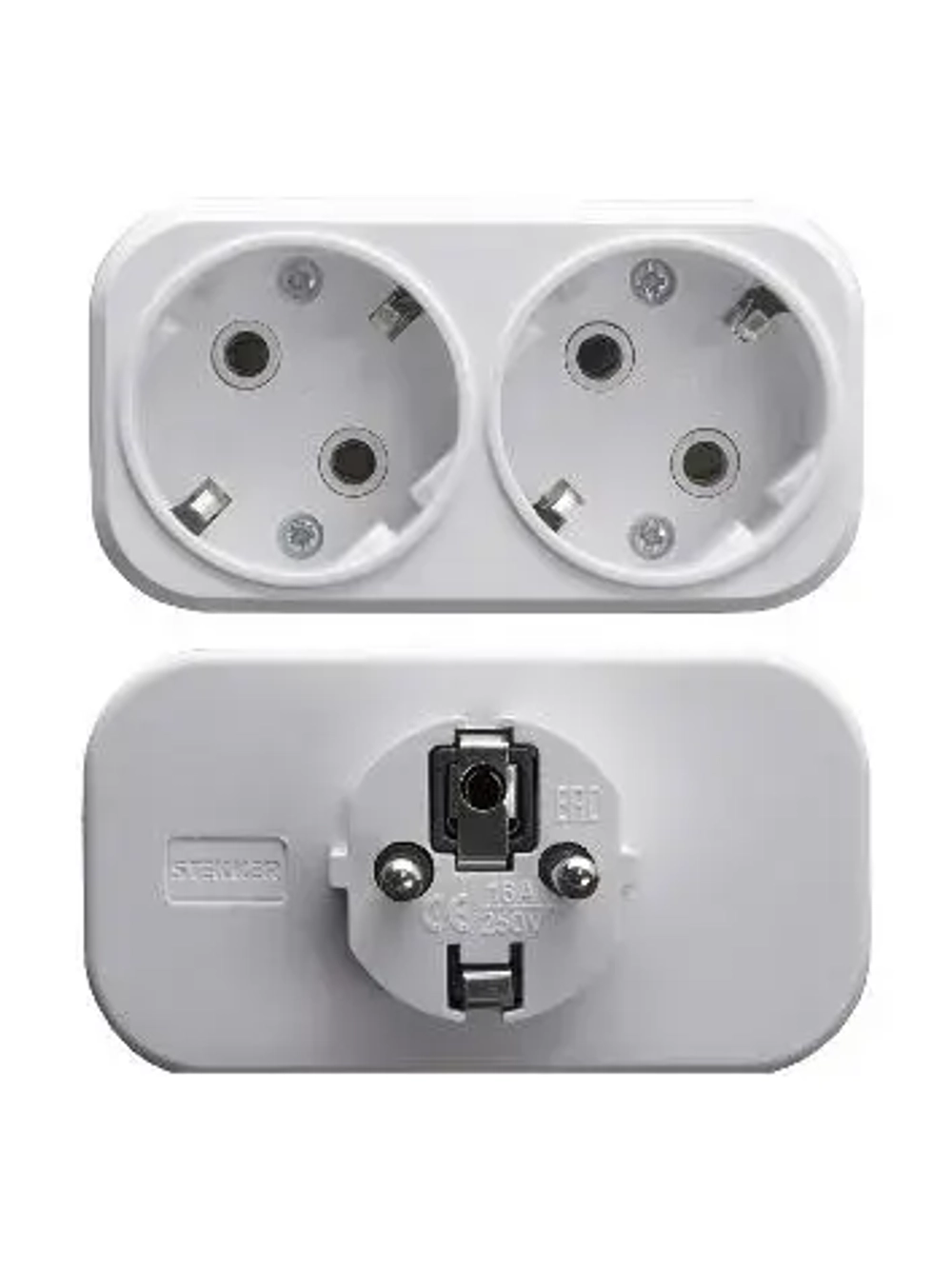 Разветвитель сетевой 2-местный с/з STEKKER ADP16-22-20 250V, 16A, ABS огнеустойчивый пластик, белый, 39023