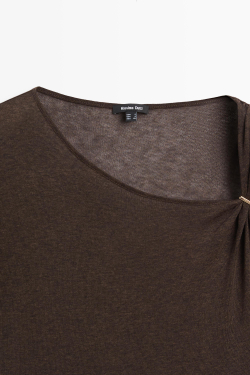 Massimo Dutti Асимметричный топ со спущенными плечевыми швами, пестро-коричневый