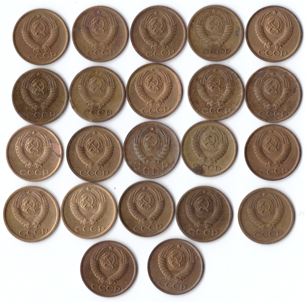 Комплект монет СССР 1 копейка (22шт.), 1946,61,63,65-67,71,73,74,76,79,81-91г, XF-UNC