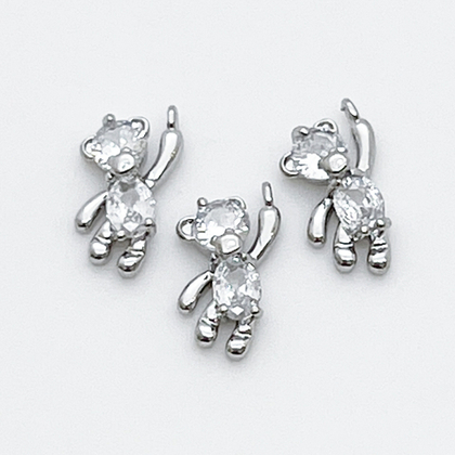 Подвеска Мишка (маленький!), родиевое покрытие, фианиты, размер 12*6 мм, цена за 1 шт