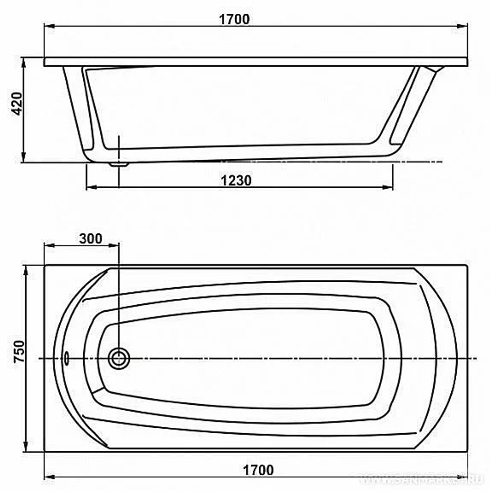 Ванна акриловая Vagnerplast Ebony 170x75
