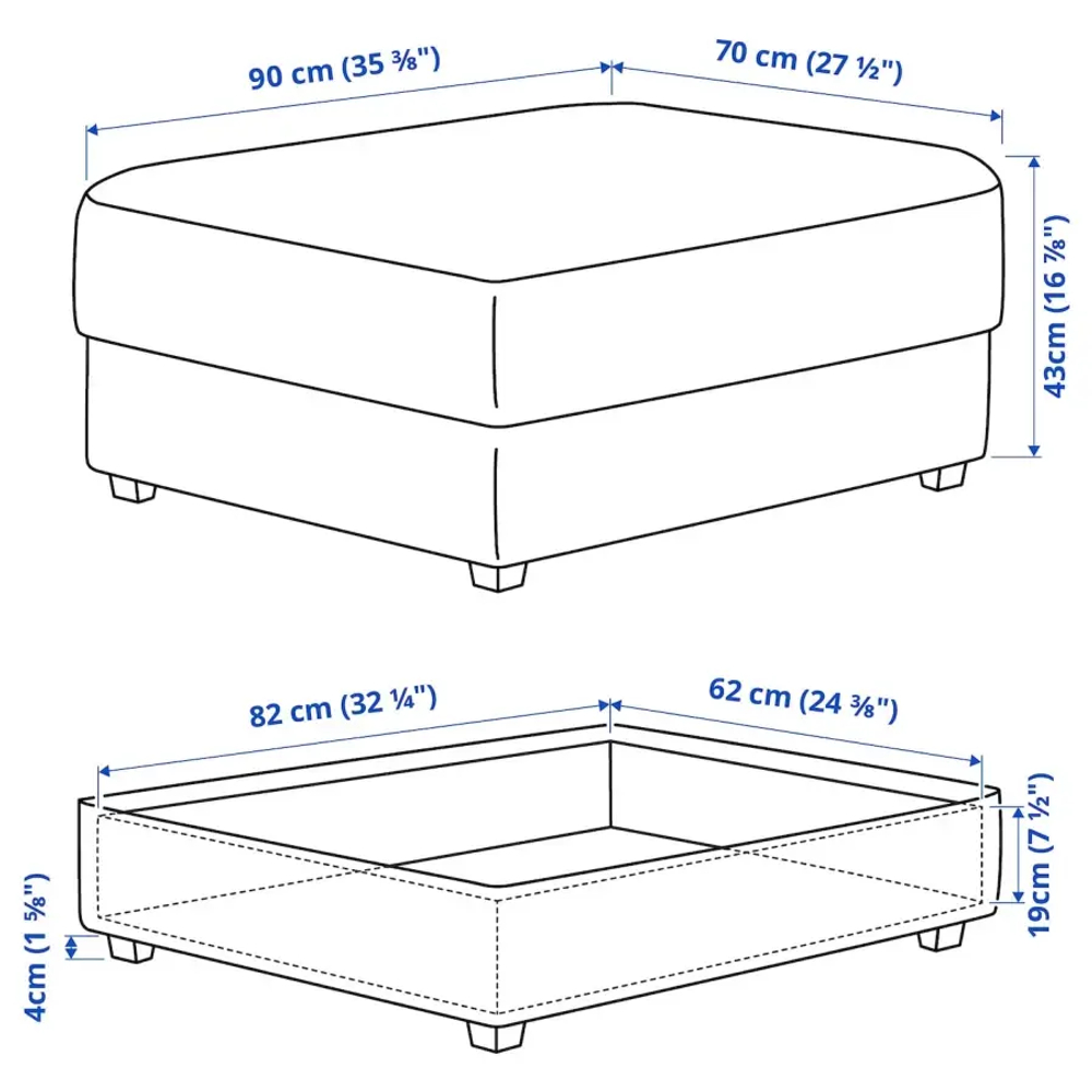 Табурет для ног с местом для хранения - IKEA KIVIK/КИВИК ИКЕА, 43х70х90 см, синий