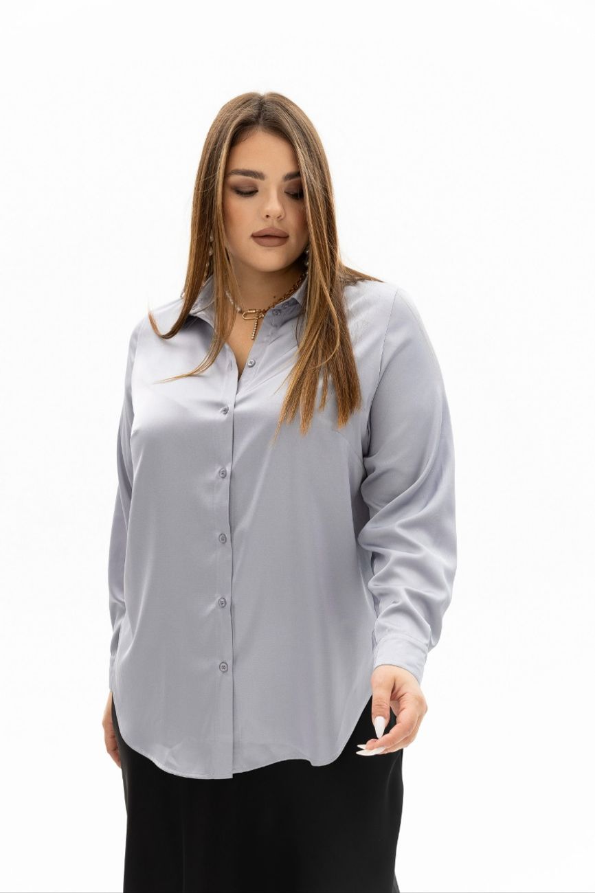 Блузка атласная из вискозы, светло-серый