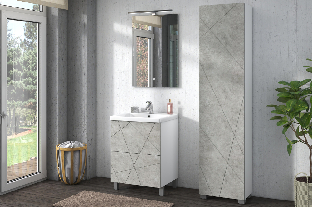 Тумба Vigo Geometry 500-0-2 цвет Бетон с умывальником (tn.GEO.FOS.50.2Y)