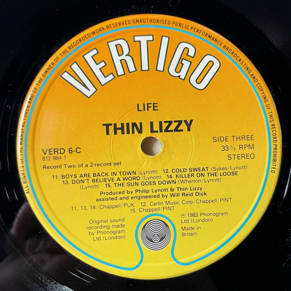 Винтажная виниловая пластинка LP Thin Lizzy Life Live (UK 1983)