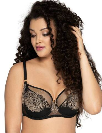 Бюстгальтер plus size с изысканной вышивкой в виде веточек (Размер: 100E) (Цвет: кофейный)