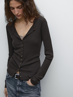 Massimo Dutti Трикотажный кардиган , шоколадно-коричневый