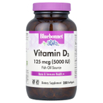 Bluebonnet Nutrition, витамин D3, 125 мкг (5000 МЕ), 250 капсул