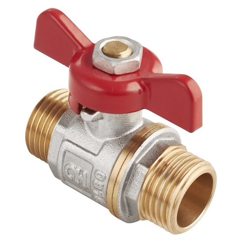 Кран латунный шаровой MVI AquaHit BV.315.04, DN 20, PN 25 бабочка, штуцер-штуцер, полнопроходной, никелированный