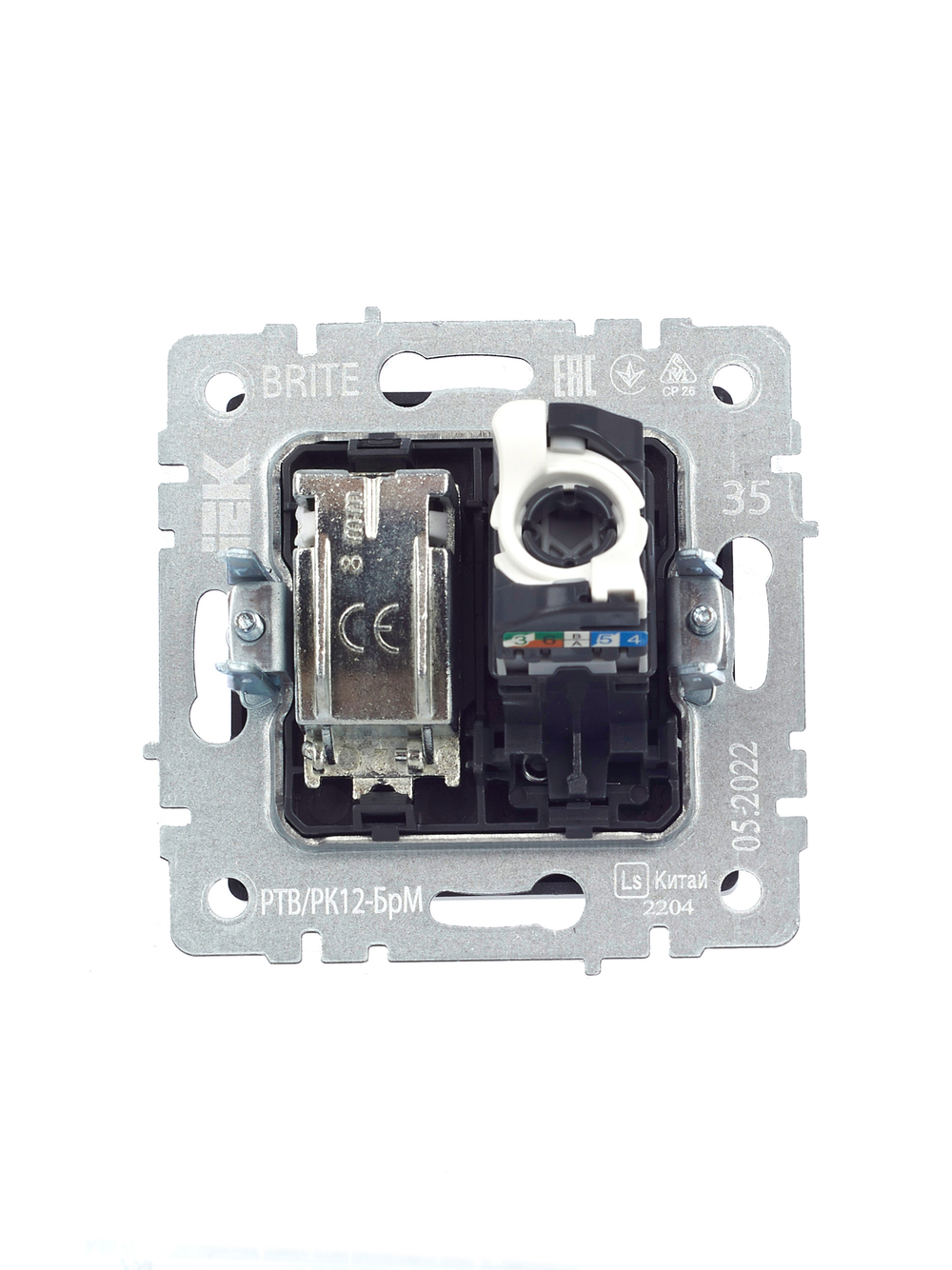 BRITE Розетка двойная TV+RJ45 кат.5E РТВ/РК12-БрМ маренго IEK