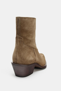 ZARA ЗАМШЕВЫЕ БОТИЛЬОНЫ В КОВБОЙСКОМ СТИЛЕ, ТЕМНЫЙ РЫЖЕВАТО-КОРИЧНЕВЫЙ